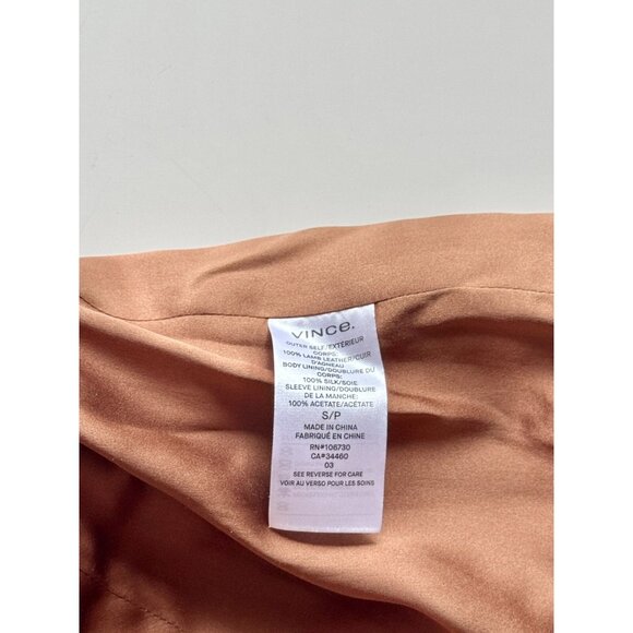 VINCE Saddle Brown Lamb Leather Zip Front Minimalist Collarless Jacket, Size S - Picture 15 of 16